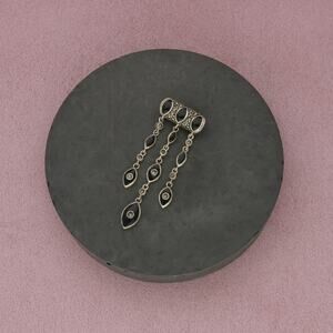 sterling silver marcasite studded onyx fringe pendant